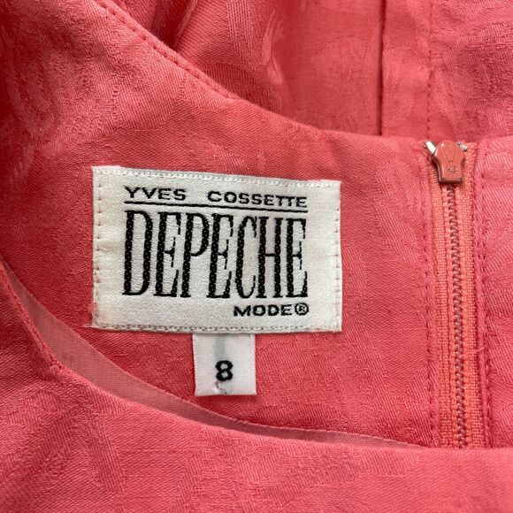 Vintage 80s Dress Size 8 Pink Coral Drop Waist Minimal Secretary Cocktail Retro - Picture 11 of 16